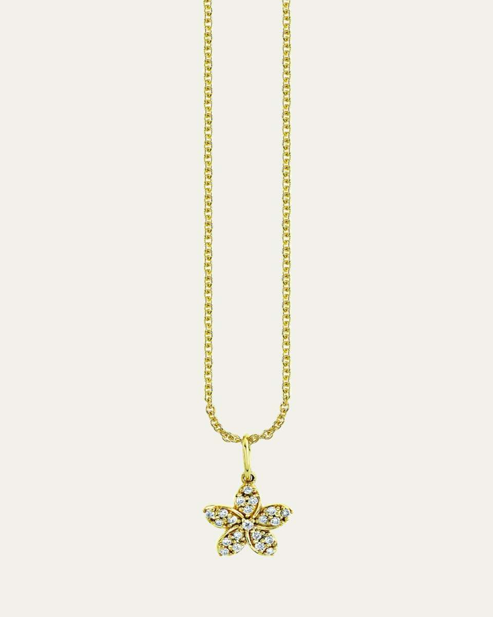 14K Yellow Gold Plumeria Diamond Pendant Necklace